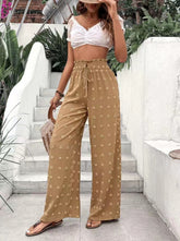 Casual Micro Elastic Loose Smocking High Waist Jacquard Casual Pants Wide Leg Pants Trousers